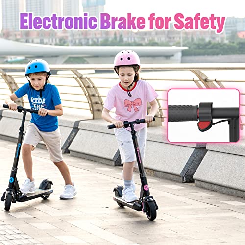 EVERCROSS EV06C Electric Scooter, Foldable Electric Scooter for Kids Ages 6-12, Up to 9.3 MPH & 5 Miles, LED Display, Colorful LED Lights, Lightweight Kids Electric Scooter (Black Blue)