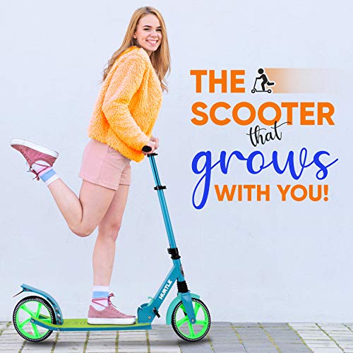 Hurtle Lightweight and Foldable Kick Scooter - Adjustable Scooter for Teens and Adult, Alloy Deck with High Impact Wheels, Durable ABEC-7 Bearings w/T-bar Anodized Clamp Collar, Teal Blue - HURTSTEL