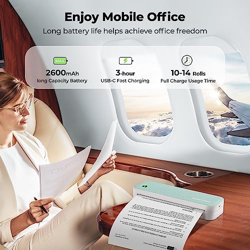 MUNBYN Portable Printer ITP01, Bluetooth Thermal Printer for Travel, Support A4 Paper, Compatible with Android and iOS Phone & Laptop, Inkless Printer for Mobile Office…