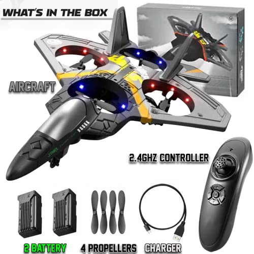 Akargol RC Plane 2.4Ghz Foam v17 Remote Control Airplanes - Helicopter Quadcopter for Adults and Kids, Spinning Drone, Gravity Sensing, Stunt Roll,Cool Light, 2 Battery, Gifts for Kids Boys