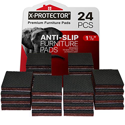 NON SLIP FURNITURE PADS X-PROTECTOR ? PREMIUM 24 pcs 1 1/2” Furniture Pad! Best Furniture Grippers - Rubber Feet - Furniture Floor Protectors for Keep in Place Furniture & Furniture Stoppers
