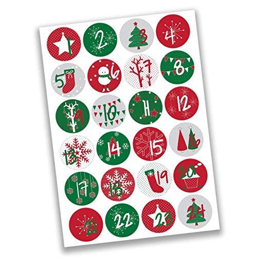 Advent Calendar for Filling – 24 Gift Bags and 24 Number Stickers and Clips – Classic Christmas Motif – for Filling and Crafts – Christmas 2021 – Mini Set No. 15