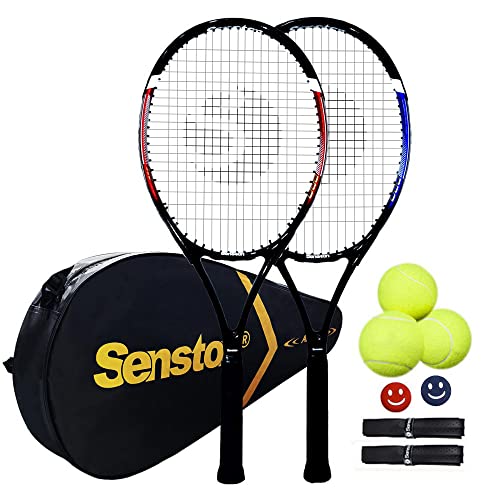 Senston Tennis Rackets for Adults 27 inch Tennis Racquets - 2 Player Tennis Set with 3 Balls,2 Grips, 2 Vibration Dampers