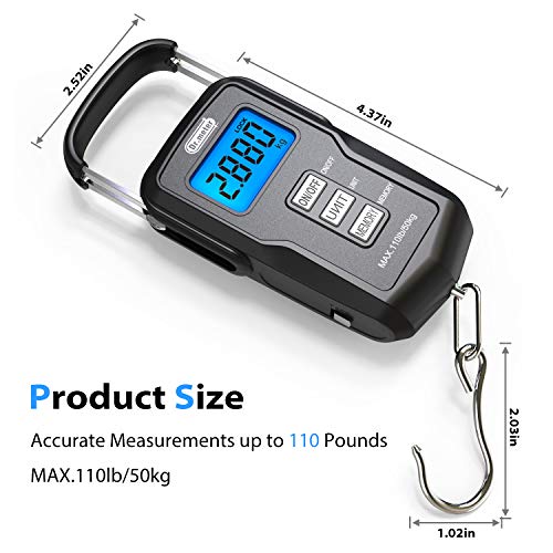 Dr.meter [Upgraded] FS01 Fishing Scale 110lb/50kg Digital Hanging Scale with Backlit LCD Display Measuring Tape and 2 AAA Batteries