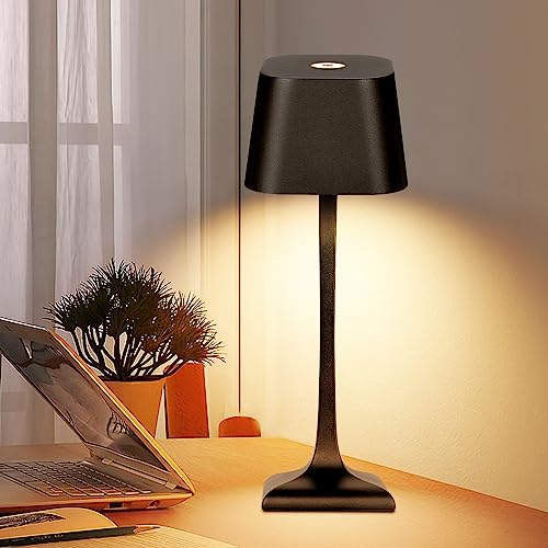 Cordless Table Lamp, Rechargeable All Aluminum Alloy LED Desk Lamp with 5200 mAh, Touch Dimming, IP54 Waterproof, One-Piece Design Night Light for Dinner, Bedside, Restaurant, Bar, Bedroom (Black)