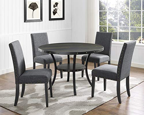 Roundhill Furniture Biony Gray Fabric Dining Chairs with Nailhead Trim Set of 2