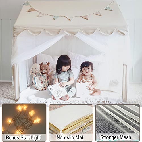 Yellow Large Play Tent for Kids, Indoor and Outdoor Toddler Playhouse, Reading Nook with Star Light