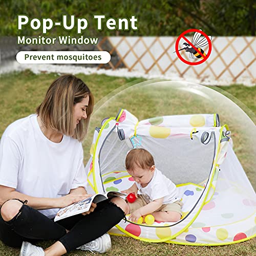 STLOVe Travel Cot Foldable Pop Up Portable Ultralight Weight Baby Beach Tent Infant Crib Mosquito Net Travel Bed Include Blanket Prevent Urine Penetration Peach Skin Velvet 111 * 68.5 * 49cm Yellow