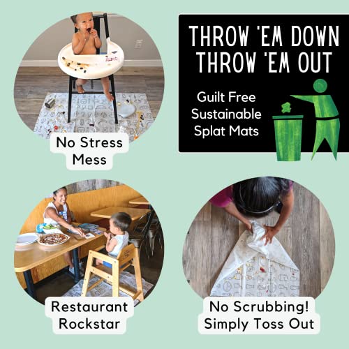 THEO'S MATS 60 Count Disposable Mats for Under High Chair - 100% Biodegradable & Compostable 47" x 29" Splat Mat Floor Covering | Baby Led Weaning Supplies for Home or Restaurants