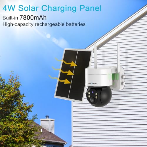 GENBOLT Solar Security Camera Outdoor Wireless, Battery Operated PTZ WiFi Camera 4W 7800mAh Rechargeable Floodlight Home Surveillance CCTV IP Camera, PIR Detection Alarm