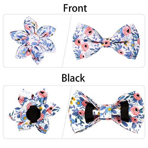 Dog Collar with Flower and Bow Tie，Adjustable Metal Buckle Floral Pattern Dog Collar for Girl Dog Boy Dog Small Medium Large Dog (S-Neck 10-16.5", Width 0.59", Blue)