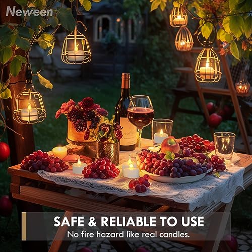Neween Tea Lights, 6 Pack Realistic and Bright Battery Operated Flickering Flameless Tea Light LED Candles, Electric Fake Candle in Warm Yellow for Halloween Christmas Decoration