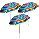 WILLBOND 3 Pack Beach Umbrellas for Sand 6.5FT Outdoor Portable Beach Umbrella with Sand Anchor UV 50+ Windproof Sunshade Umbrella with Tilt Pole Carry Bag for Beach Patio Garden (Red Blue Stripes)