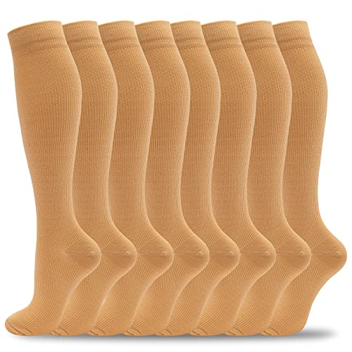 hello momoya Compression Socks for Women Men 20-30 mmHg Knee High Support Socks Pregnancy, Nurses, Running, Flying, 07-8 Pairs-nude, Large-X-Large