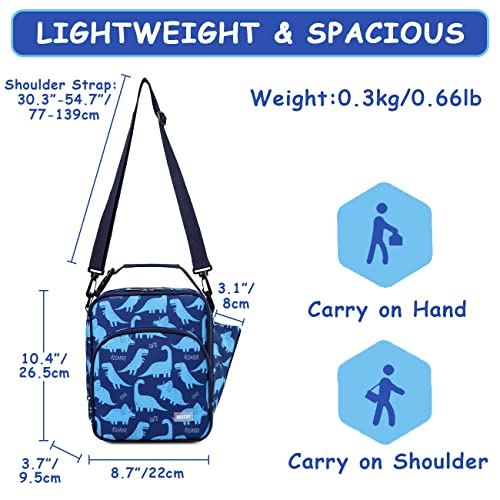 Dinosaur Lunch Bag for Boy,VASCHY Insulated Reusable Lunchbox Tote Cooler Bags for Toddler Kids for School, Picnic with Detachable Shoulder Strap Blue