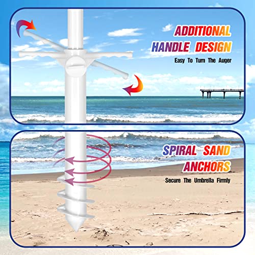 WILLBOND 3 Pack Beach Umbrellas for Sand 6.5FT Outdoor Portable Beach Umbrella with Sand Anchor UV 50+ Windproof Sunshade Umbrella with Tilt Pole Carry Bag for Beach Patio Garden (Red Blue Stripes)