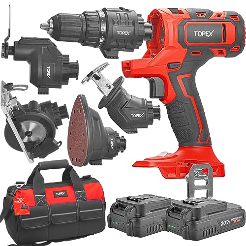 TOPEX 20V 5 IN1 Power Tool Combo Kit Cordless Drill Driver Sander Electric Saw w/ 2 Batteries & Tool Bag