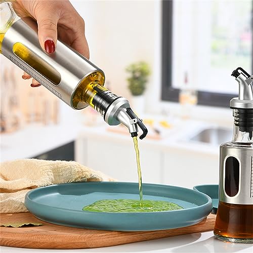 Axim Olive Oil And Vinegar Dispenser Set,2 Pcs Glass Oil Bottle Oil and Vinegar Cruet Bottle with Funnel for BBQ, Salad, Baking, Roasting, Frying (500ml/17oz)