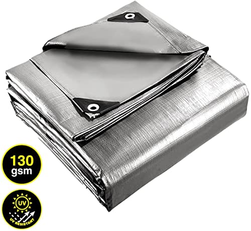 [2PCE] Handy Hardware Heavy Duty Poly Tarpauline, Durable, Reliable, Waterproof from High Density 130gsm Laminated Woven Polyethylene Material, Protect Possessions from Wind, Rain, Sunlight - Silver (2.4m x 3m)