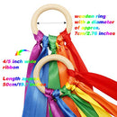 3 Pieces Rainbow Hand Kite Ribbon Runner Wrist Ribbons, Ribbon Wind Wand Dancing Ribbon Streamer with Wood Ring Learning Educational Sensory Toys for Birthday Party Favors