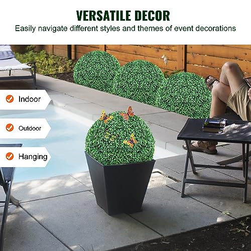 VEVOR Artificial Topiaries Boxwood Trees, 24” Tall (2 Pieces), Ball-Shape Faux Topiaries Plant, All-Year Green Feaux Plant Decorative Balls for Backyard, Balcony,Garden, Wedding and Home Décor