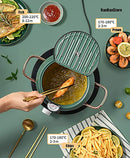 Deep Fryer Pot-Japanese Tempura Small Deep Fryer Stainless Steel Frying Pot With Thermometer,Lid And Oil Drip Drainer Rack for French Fries Shrimp Chicken Wings and Shrimp (7.9Inch(20CM),Dark Green)