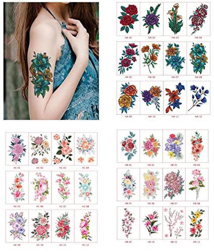 36 Sheets Flowers Temporary Tattoos Stickers,Waterproof Body Art Fake Tattoos for Women and Girls