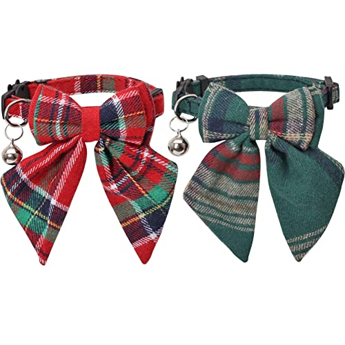 Christmas Cat Collar Breakaway with Cute Removable Bow Tie and Bell for Kitty Adjustable Safety Plaid