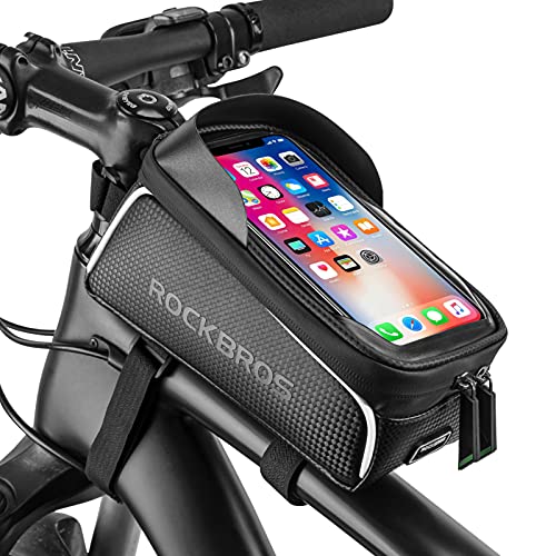 RockBros Bike Front Frame Bag Cycling Waterproof Top Tube Frame Pannier Mobile Phone Touch Screen Holder Bike Bag Fits Phones Below 6.0 Inches