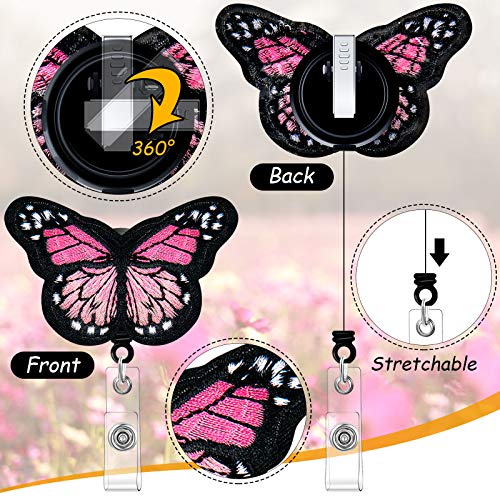 4 Pieces Butterfly Badge Reels Retractable Nurse Badge Holder Cute Butterfly ID Badge Reel with Alligator Clips for Nurses, Volunteers, Students, Teachers (Pink, Yellow, Cyan, Purple)