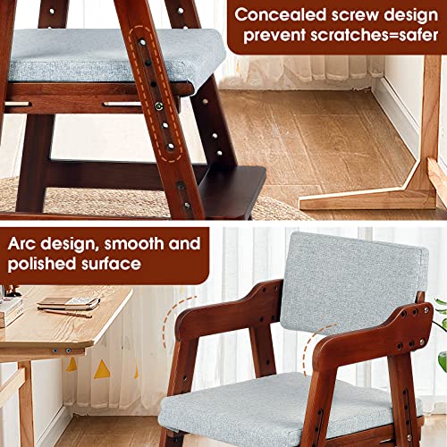 Ezebaby Wooden High Chair for Toddlers to Teens, Adjustable Kids Study Chair with Steps, Kids Dining Chair with Removable Cushion (Nut-Brown)