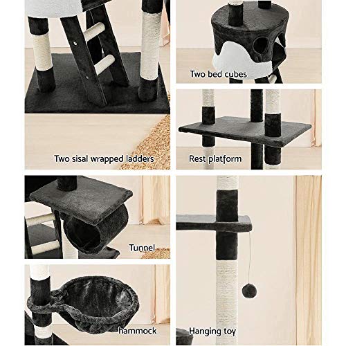 i.Pet Cat Tree Large Cats Tower Ultimate Scratching Post, 260cm Height Pet Scratcher Cardboard Posts Indoor Kittens Wooden Play House Towers and Trees Corner Toys, with Plush Cover Condo Tunnel Ladder