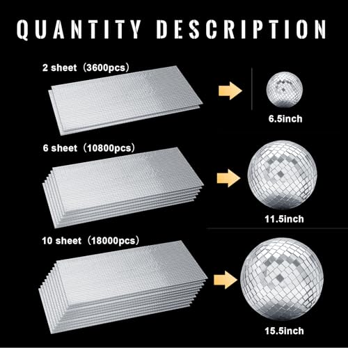 Pllieay 10800Pcs Silver Self Adhesive Mosaic Tiles, Glass Mirror Pieces Square Mirror Mosaic Stickers for Disco Ball Craft, Disco Stickers, Home Decoration(5x5 mm, Silver)