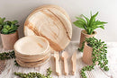 125 Disposable Leaf/Bamboo Plates and Cutlery Pack for a 25 People Eco Dinner Party | Compostable | Eco Friendly | Bio Degradable | Sturdy Than Paper Plastic Plate