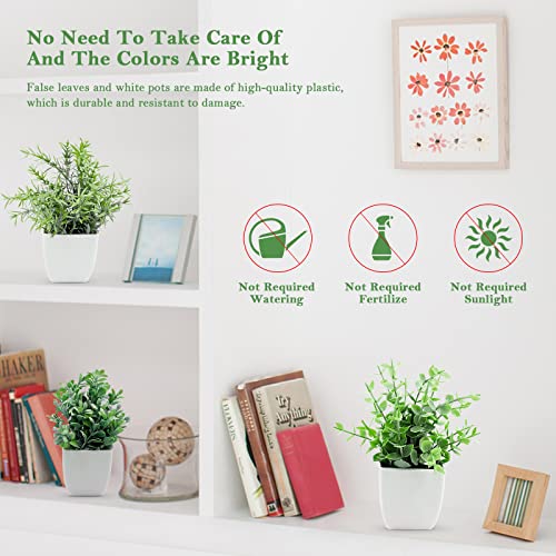 4 Pack Small Potted Fake Plants Artificial Eucalyptus Plants in Pots for Home Decor Faux Plant Indoor Frosted Plastic Planter for Office Bathroom Desk Room Greenery Decoration