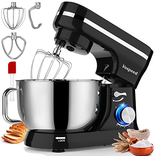 Vospeed Stand Mixer,5 Quarts 8-Speed 1000W Tilt-Head Food Mixer, Kitchen Electric Standing Mixer With Dough Hook, Whisk, Beater, Splash Guard & Mixing Bowl For Baking, Dishwasher Safe (Black)