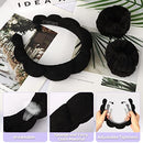 ZANZER Makeup Headband for Women, Soft Sponge Spa Headband and Wrist Washband Set Black Skincare Headbands for Face Washing, Shower, Makeup Removal(Black)