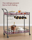 VASAGLE Bar Cart Black, Home Bar Serving Cart, Wine Cart with 2 Mirrored Shelves, Wine Holders, Glass Holders, for Kitchen, Dining Room, Black ULRC090B62