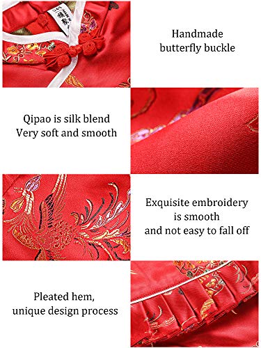 Baby Qipao Girls Chinese New Year Sleeveless Dress with Chinese Style Tassel Hair Clips and Velvet Baby Stockings (1-2 Years)