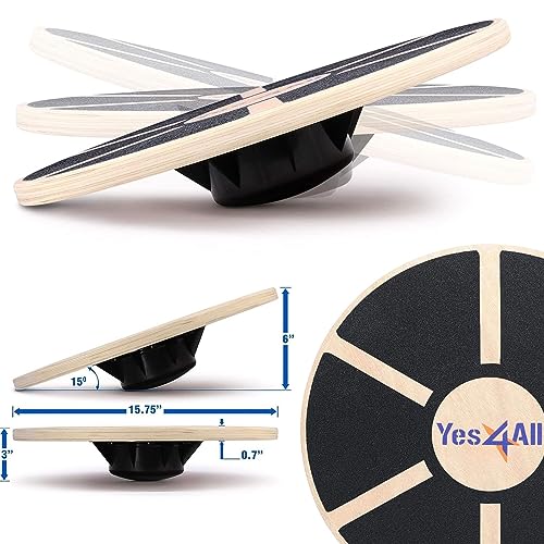 Yes4All Wooden Wobble Balance Board - Wobble Board for Physical Therapy, Balance Board for Standing Desk, Core Training, Exercise Balance Stability Trainer (Black)