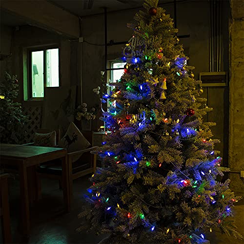 ALL FORTUNE C7 LED Christmas Lights, 50 LED Multi Colored Indoor with Battery Operated, Copper Wire Fairy String Lights for Christmas Tree, Party Wedding, Holiday Decoration