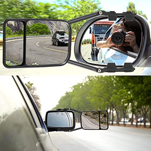 2 Pieces Black Car Towing Mirror Clip on Side Extension Towing Mirror 360 Degree Rotation Adjustable Dual View Tow Mirror for Car Truck Auto