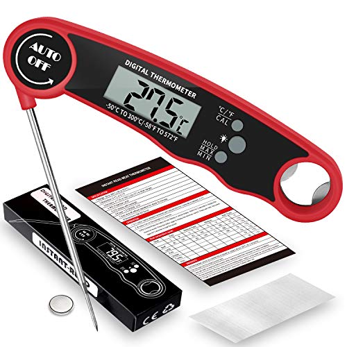 AIKIDS Meat Thermometer Food Thermometer - Waterproof Digital Instant Read Kitchen Thermometer with Backlight and Hold Record, with Magnet and Corkscrew for Cooking Deep Frying Grilling BBQ Liquids