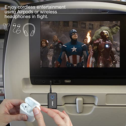 YMOO Bluetooth 5.3 Transmitter Receiver for TV to 2 Wireless Headphones, 3.5mm Jack AUX Adapter for Airplane, 22h Long Range AptX Low Latency for Speaker/Phone/Tablet/PC/Gym/Home Stereo (Black)