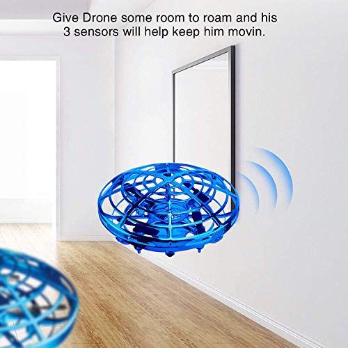 BlueFire Mini Drone for Kids Hand-Controlled Flying Ball Portable Pocket Quadcopter with 360°Rotating and Shinning LED Lights UFO Toy Intelligence Sensor Aircraft Flying Toy for Boys(Blue)