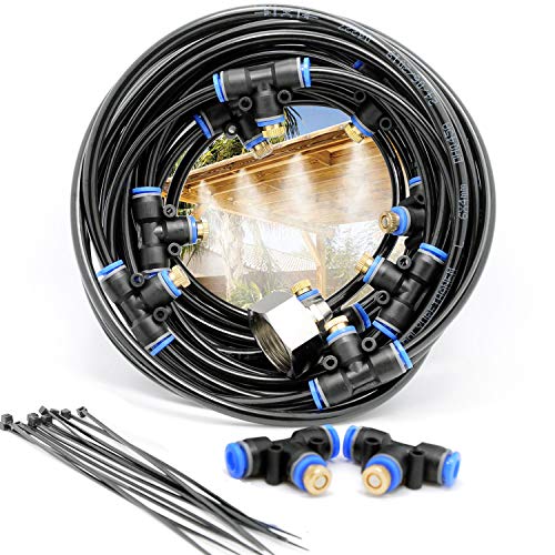 2RZ Misting Cooling System Kit 26.2FT(8M) Misting Line DIY Outdoor Mist Cooling Kit+11 Brass Nozzles Garden Misting Irrigation System for Garden Greenhouse, Flower Bed,Patio,Lawn