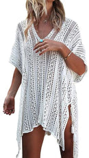White Swimsuit Cover Up for Women Bathing Suit Beach Cover Ups Knit Crochet Boho Swim Suit Swimwear Coverall Plus XL Ladies Girl Net Bikini Coverup Lightweight Summer Gift