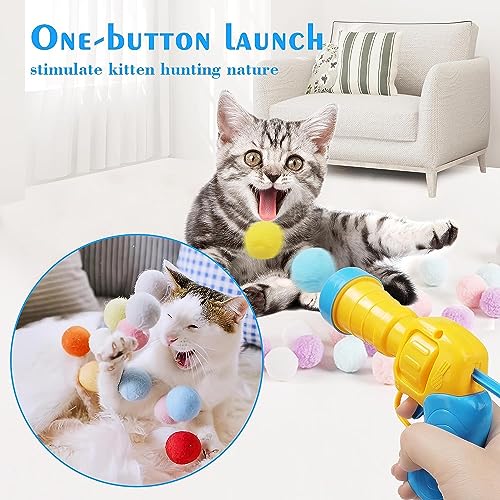 Mewlmart Cat Toys Interactive for Indoor Cats Kitty Toys Cat Toys for Indoor Cats Self Play Cat Ball Toy Pom Pom Balls Plush Ball Shooting Gun for Cats Puff Balls Cat Enrichment Toys1.2IN 30 Balls