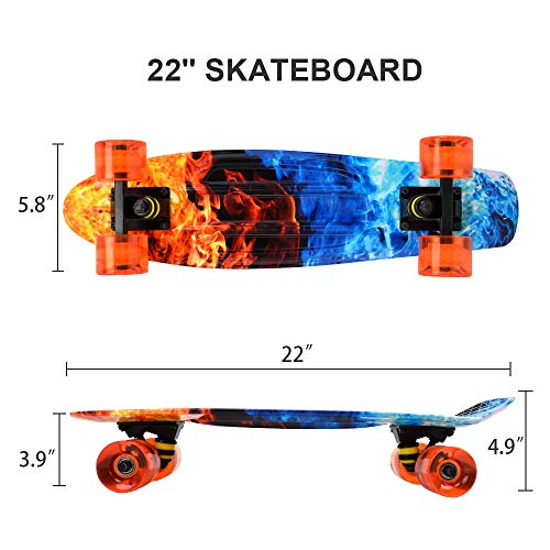 ChromeWheels Skateboards 22 inch Complete Skateboard Deck Mini Cruiser for Kids Boys Youths Beginners Adults, Fire