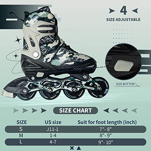Adjustable Roller Blades, Inline Skates for Girls Kids, Light Up Adult Roller Blades Skates for Boys Girls Children Teens Women Outdoor Indoor(Black Camo)